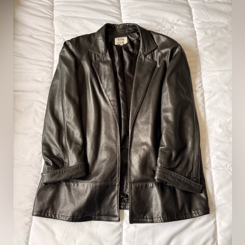 Vintage 80s MAXIMA Saks Fifth Avenue Black Soft Real Leather Jacket Lined Size M